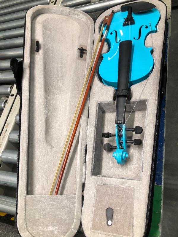 Photo 5 of ** FOR PARTS **ARTALL 3/4 Handmade Student Acoustic Violin Beginner Pack with Bow, Hard Case, Chin Rest, Spare Strings, Rosin and Bridge, Glossy Blue