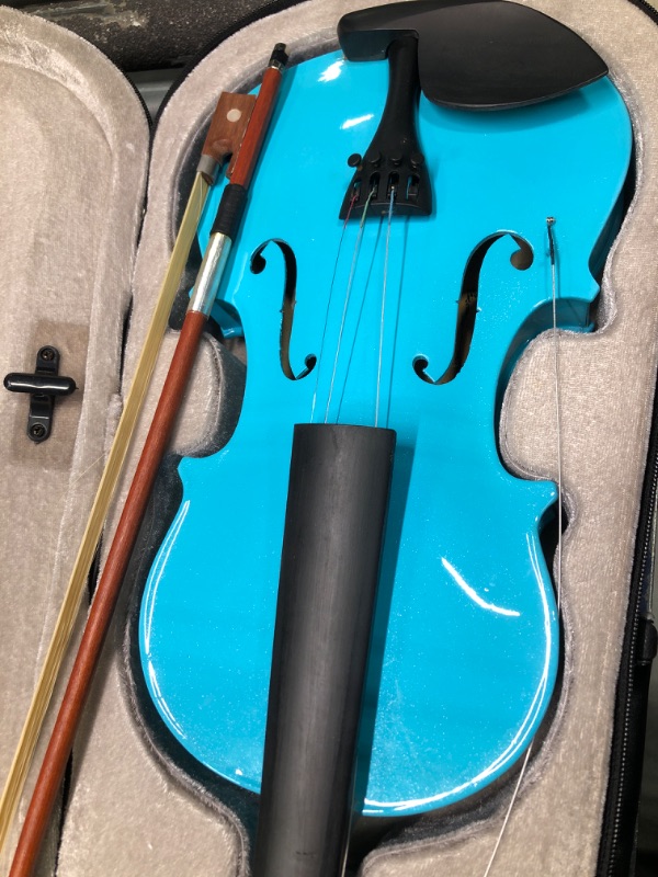 Photo 1 of ** FOR PARTS **ARTALL 3/4 Handmade Student Acoustic Violin Beginner Pack with Bow, Hard Case, Chin Rest, Spare Strings, Rosin and Bridge, Glossy Blue