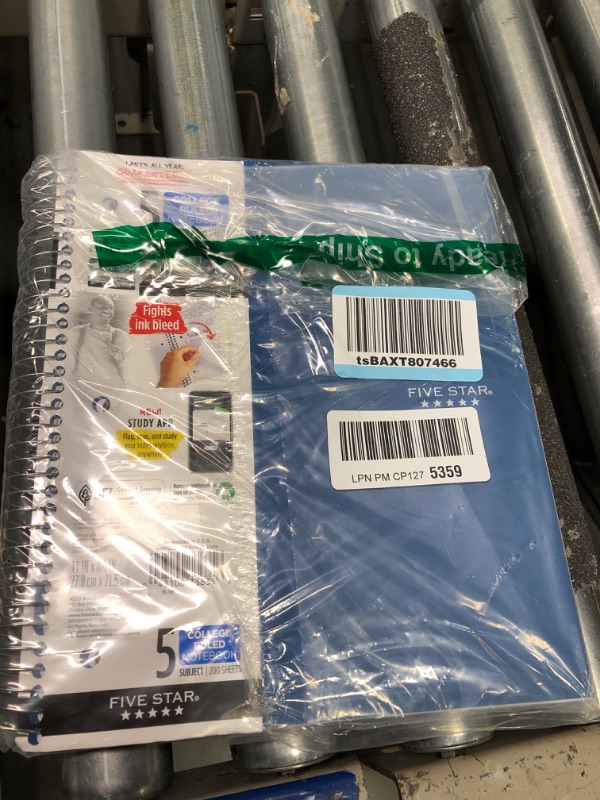Photo 1 of Five Star Spiral Notebook + Study App, 5 Subject, College Ruled Paper, Fights Ink Bleed, Water Resistant Cover, 8-1/2" x 11", 200 Sheets, Blue (73635)