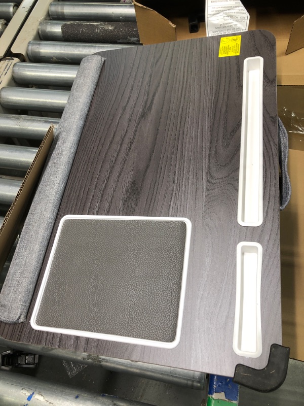 Photo 1 of HUANUO Lap Desk - Fits up to 17 inches Laptop Desk, Built in Wrist Pad for Notebook, MacBook, Tablet, Lap Laptop Desk with Tablet, Pen & Phone Holder (Black Woodgrain, Big)