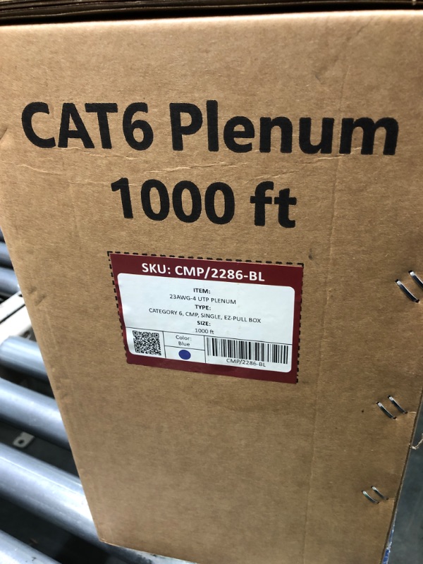 Photo 4 of CAT6 Plenum (CMP) Cable 1000FT | Network Analyzer Test Passed | 23AWG 4Pair, Solid 550MHz Network Cable 10Gigabit UTP, Available in Blue, White, Green, Gray, Black, Red & Yellow Color (Blue)