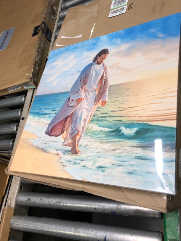 Photo 3 of Canvas Wall Art My Soul Jesus Pictures Print Jesus Walking on the Beach Poster Home Decor Art for Living Room Bedroom Rustic Framed Art Large Size 20x20 Inches jesus 20"x20"