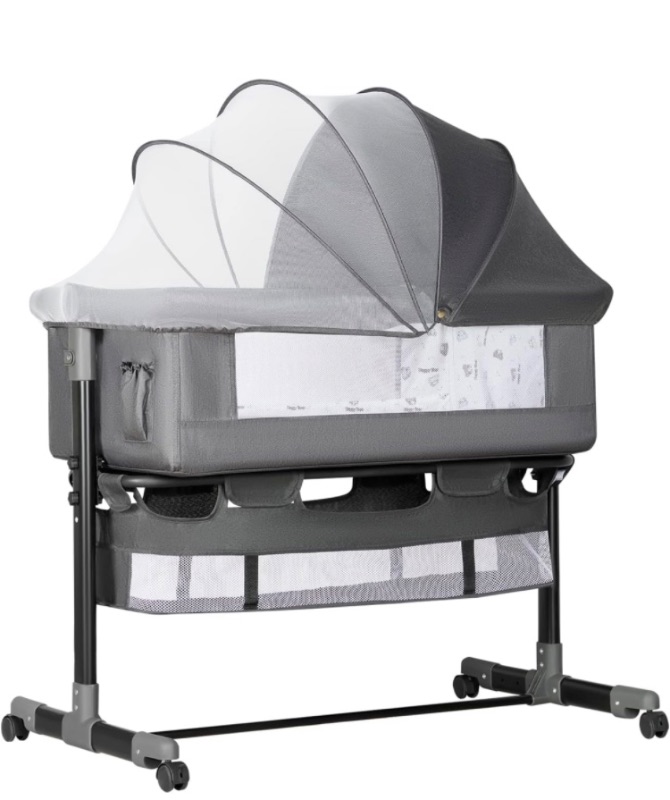 Photo 1 of Baby Bassinet, Baby Basinet Bedside Sleeper, Easy to Fold Portable Crib Side Bassinet 2023new Style Girl/boy bassinets (Dark Gray)