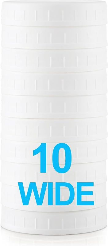 Photo 1 of [10 Pack] WIDE Mouth Mason Jar Lids for Ball, Kerr and More - White Plastic Storage Caps for Mason/Canning Jars - Leak-Proof
