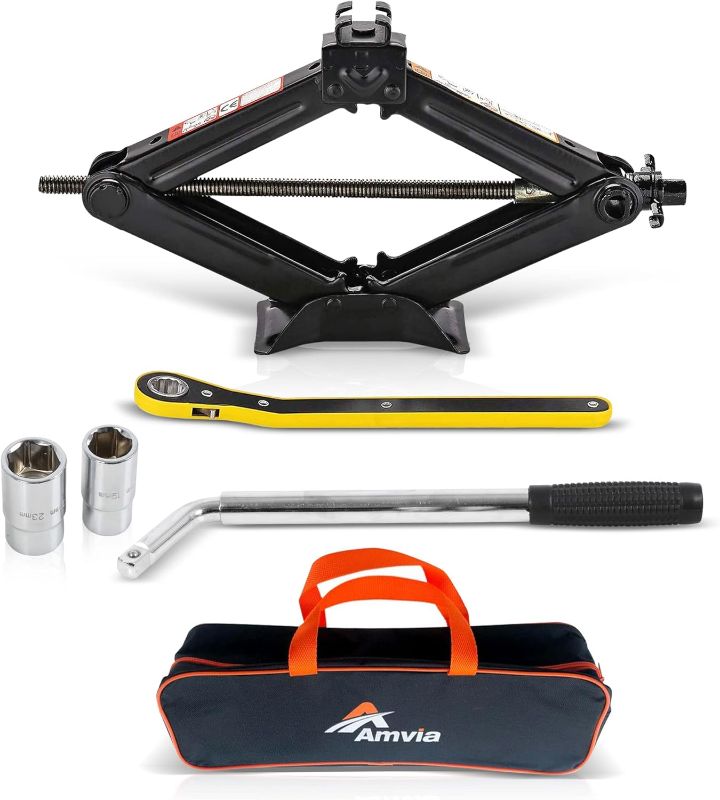 Photo 1 of AMVIA Scissor Jack for Car - 1.5 Ton (3,300 lbs) | Car Jack Kit - Tire Jack | Portable, Ideal for SUV and Auto - Smart Mechanism with Ratchet | Heavy Duty Material