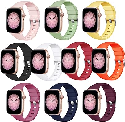 Photo 1 of 10 Pack Compatible with Apple Watch Bands 38mm 40mm 41mm 42mm 44mm 45mm, Soft Silicone Watch Band for iWatch Series SE 8 7 6 5 4 3 2 1