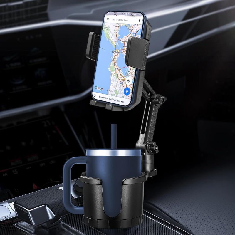 Photo 1 of 2 in 1 Large Cup Holder Phone Mount Extender for Car with Expandable Base, Multi CupHolder Expander for 18-40oz Drink Bottles, Mug and Phone Holder with 360 adjustable Arm Fits All iPhone & Smartphone Black-Cup Phone Holder