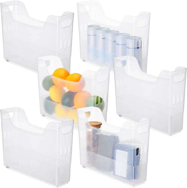 Photo 1 of 6 Pcs Freezer Organizer Bins Clear Plastic Pantry Organizer and Storage 3 Size Tall Narrow Kitchen Organization with Wheel Freezer Organization Rolling Bins Storage with Wheel (Small)