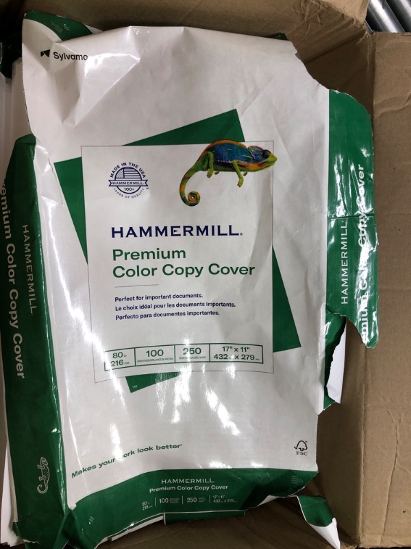 Photo 2 of Hammermill Cardstock, Premium Color Copy, 80 lb, 11 x 17-1 Pack (250 Sheets) - 100 Bright, Made in the USA Card Stock, 120037R , White 2 Pack | 250 Sheets 17x11 *damaged box*