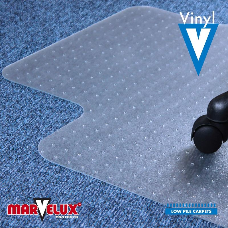 Photo 1 of Marvelux Office Chair Mat for Low Pile Carpets 35.5" x 47", Clear Protector Mat for Chairs Under Desks, Rectangular with Lip, PVC Carpeted Floor Mat for Computer Desk Chair