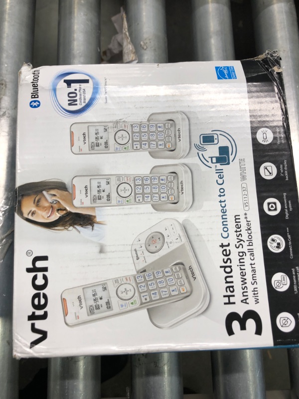 Photo 2 of Vtech VS112-37 DECT 6.0 Bluetooth 3 Handset Cordless Phone for Home with Answering Machine, Call Blocking, Caller ID, Intercom and Connect to Cell (Silver & White) White 3 Handsets Phone