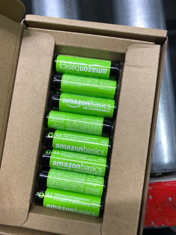 Photo 1 of Amazon Basics 8-Pack AA Rechargeable Batteries, Recharge up to 1000x, Standard Capacity 2000 mAh, Pre-Charged 8 Count (Pack of 1) Performance (2000 mAH) Batteries