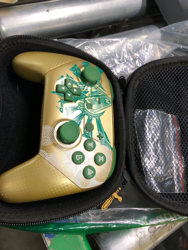 Photo 1 of **FOR PARTS**Switch Pro Controller, Wireless Switch Controllers with Carrying Storage Case, Upgraded Gamepad Switch Remote Replacement for Switch Controller Support NFC/Dual Vibration/Screenshot/Wake-up Function Gold and Green