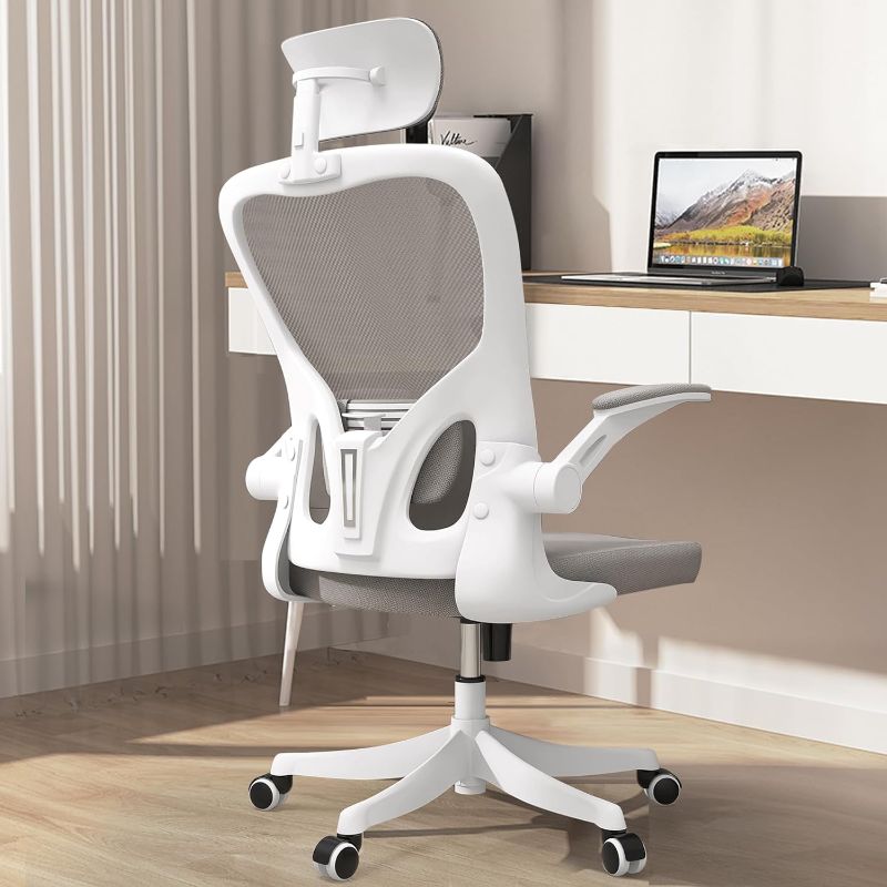Photo 1 of Monhey Office Chair, Ergonomic Office Chair, Home Office Desk Chairs with Lumbar Support, 3D Headrest and Flip Up Arms, Rockable Swivel Computer Chair Grey Mesh Chair for Home Office