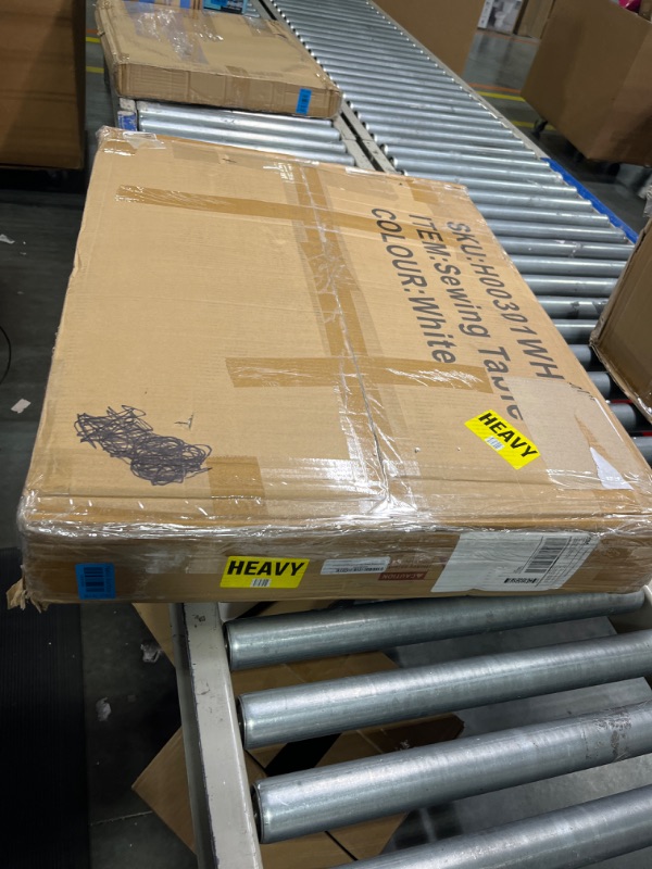 Photo 1 of Folding Sewing Table Multifunctional Sewing Machine Cart Table Sewing Craft Cabinet with Storage Shelves Portable Rolling Sewing Desk Computer Desk with Lockable Casters(White)