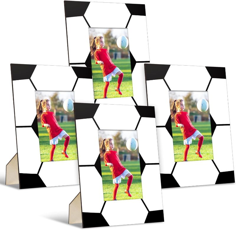 Photo 1 of  4 Pcs 8'' x 10'' Picture Frame Sport Pattern Photo Frames Wooden Soccer Picture Frame for Tabletop Display Home Hotel Office Decoration, Fits Display 4'' x 6'' Photos(Soccer)