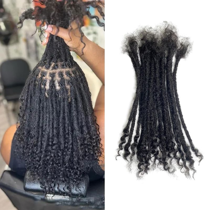 Photo 1 of 0.4cm Width Dreadlock Extensions 10 inch 20 Strands 100% Permanent Human Hair Loc Extension with Curly Ends Natural Black Curly Locs Human Hair Can Be Dyed Bleached Curled And Twisted