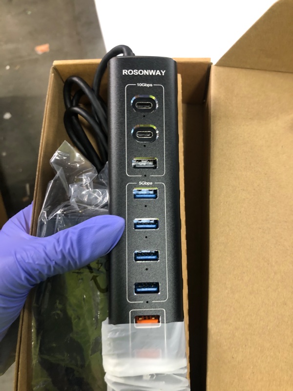 Photo 3 of Rosonway 10-Port Powered USB 3.2/USB C Hub 60W with 10Gbps USB-A 3.2, 2 USB-C 3.2, 4 USB 3.0 Data Ports, 1 USB-C PD and 2 USB-A Fast Charging Ports, Aluminum USB Splitter for Laptop/PC, RSH-A10QPD