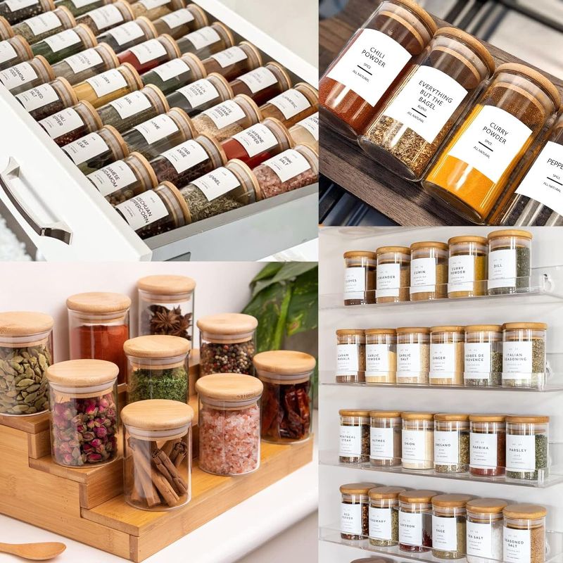 Photo 1 of 12 Pcs Glass Spice Jars with Bamboo Airtight Lids and 191 Labels - 8.5oz Small Food Storage Containers for Kitchen, Seasoning, Coffee, Herb 
