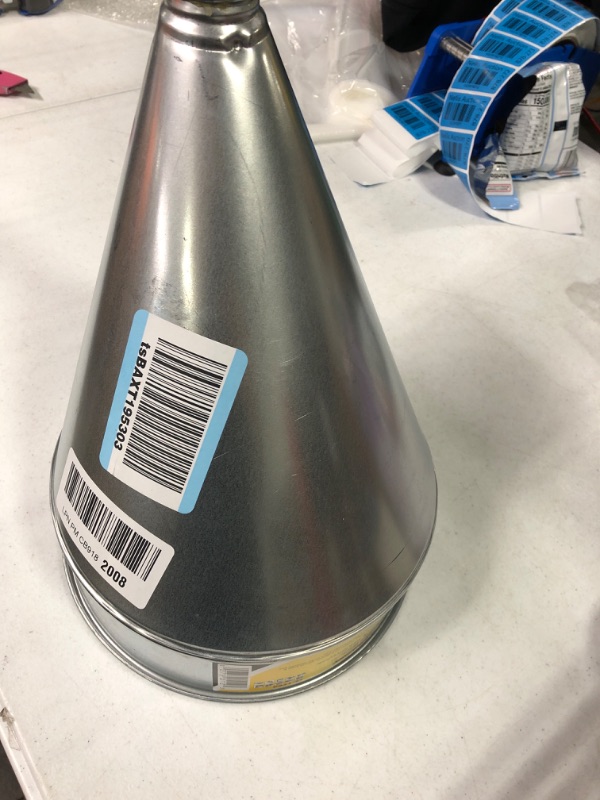 Photo 2 of LUMAX LX-1706 Silver 6 Quart Offset Galvanized Funnel with Screen. Bright Zinc Galvanized Corrosion-Resistant Finish. Rolled Edge, High, Splash-Proof Rim.