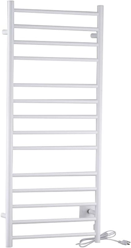 Photo 1 of 14-Bar Stainless Steel Wall Mounted Towel Warmer Rack in Matte White, 160W Quick Warming ETL Certified Tower Heater Rail, Hardwired Plug-in Towel Dryer, TW-WM105WH