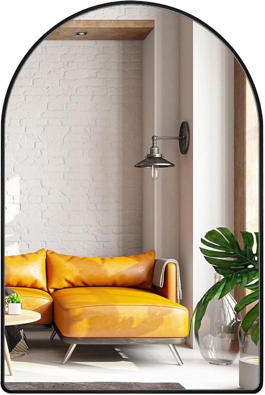 Photo 1 of 24"x36" Arched Bathroom Mirror, Wall Mounted Mirror, Black Vanity Wall Mirror Brushed Metal Frame Mounted Mirror Arched Bathroom Vanity Mirror for for Bedroom, Entryway, Living Room