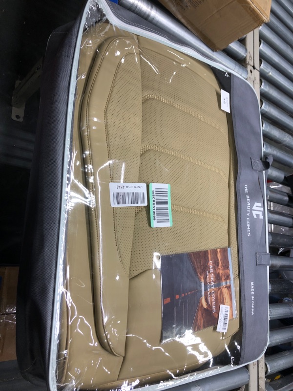 Photo 2 of **USED** Isen-CoverAuto Full Coverage Faux Leather Car Seat Covers Universal Fit for Cars,Trucks,Sedans and SUVs with Waterproof Leatherette in Automotive Seat Cover Accessories (Beige, Front Pair) Beige Front Pair