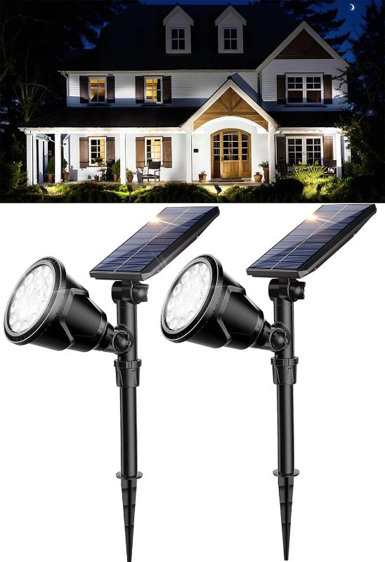 Photo 1 of  Solar Spot Lights Outdoor, 600LM Solar Flood Lights Waterproof Solar Spotlight for Driveway Backyard Patio Landscape Deck Garage (Cool White, 2 Pack)