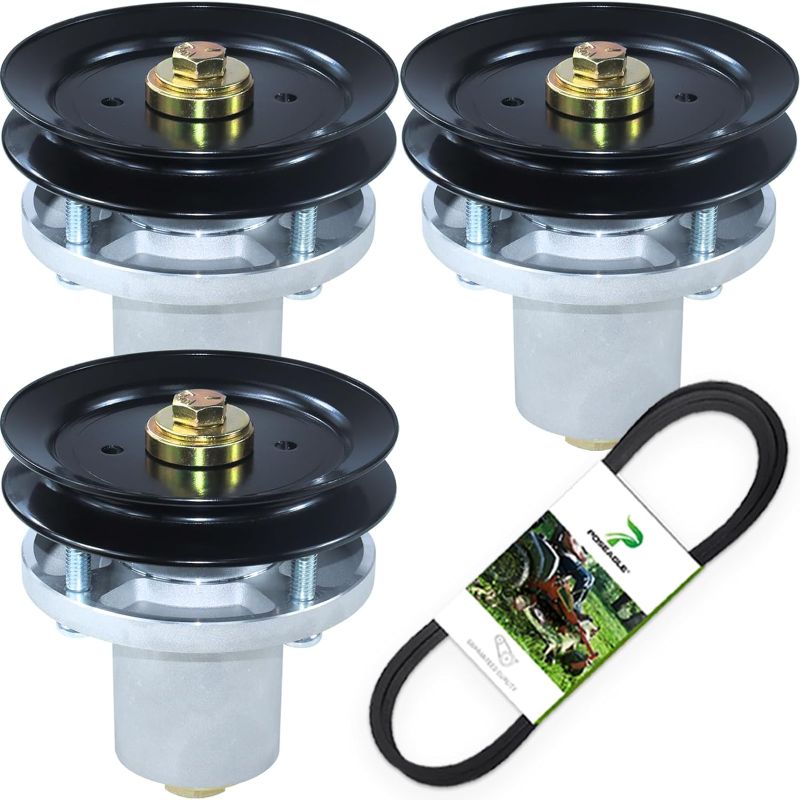 Photo 1 of 3 Pack 607418 Spindle with 604664 Pulley 797720 Belt Replaces Hustler 601804 Spindle Assembly, Hustler 607418 Spindle Assembly for Hustler Raptor SD 54 Deck Spindles, Hustler 54 Mower Spindles