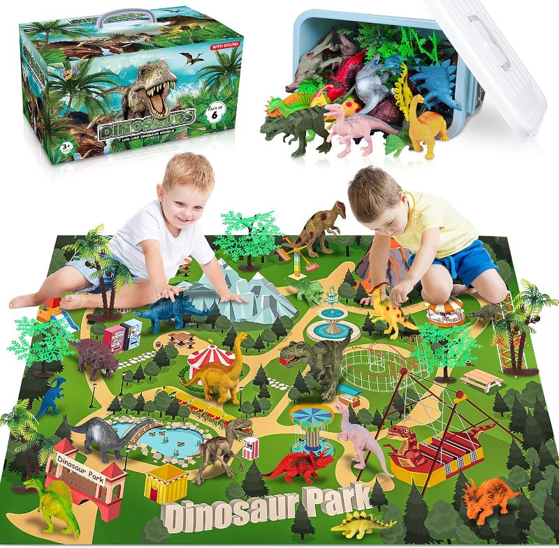 Photo 1 of Dinosaur Toys Playset with Activity Play Mat for Kids,Realistic Dinosaur Figures, Trees,Creating a Dino World Including, Birthday Gift for Boys and Girls Ages 3 4 5 6 Years Old