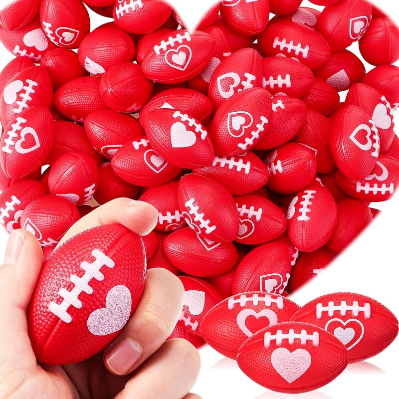 Photo 1 of 120 Pcs Valentines Day Footballs Stress Balls 1.57'' Tiny Football Squeeze Football Party Favors Mini Foam Football Toy for Kids Classroom for Valentines Day Gifts(Red)