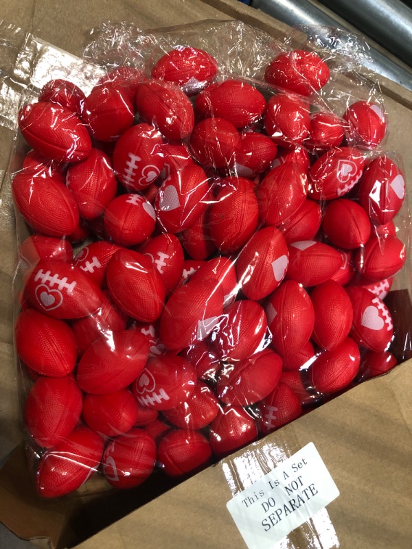 Photo 3 of 120 Pcs Valentines Day Footballs Stress Balls 1.57'' Tiny Football Squeeze Football Party Favors Mini Foam Football Toy for Kids Classroom for Valentines Day Gifts(Red)