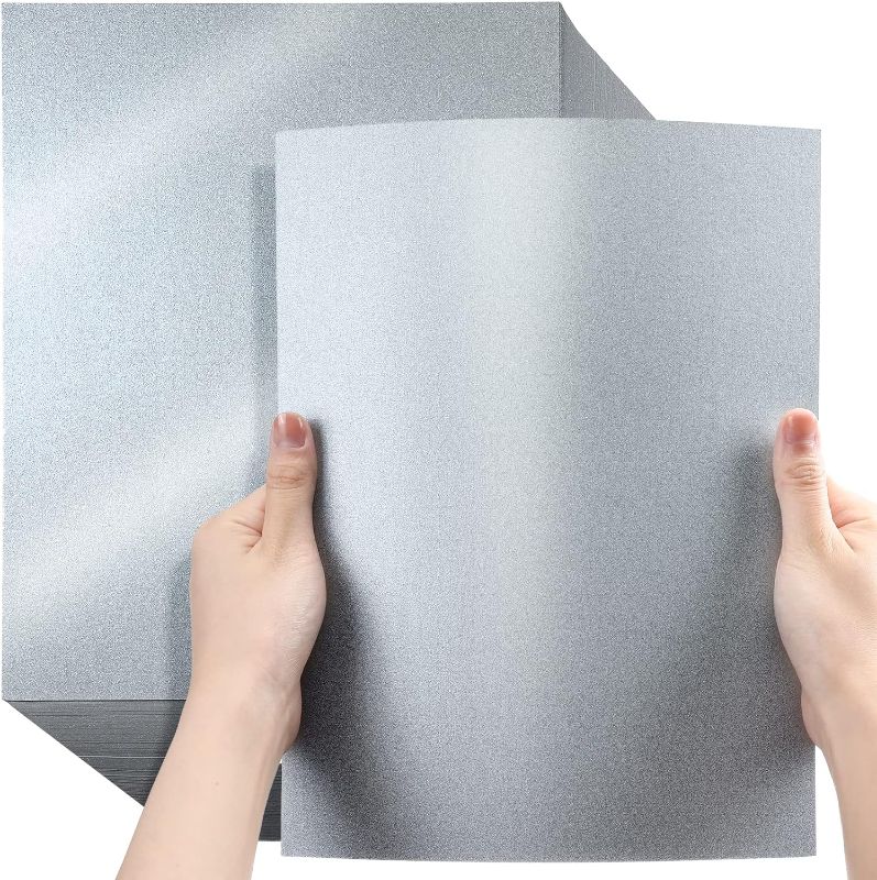 Photo 1 of Vabean 200 Sheets Shimmer Card Stock 8.5 x 11 Inch Glitter Metallic Paper 250gsm Double Sided Grey Metallic Card Stock Printer Paper for Weddings Certificates Birthday Invitations Crafts (Silver)