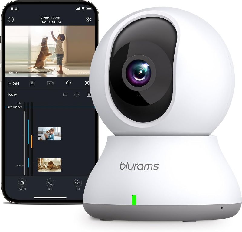 Photo 1 of blurams Indoor Security Camera, 2K Pet Camera, 5GHz/2.4GHz Dual-Band, PTZ Dog Camera with Phone App, 360° Cameras for Home Security, 2-Way Audio, Motion Tracking, Night Vision, Siren, Cloud&SD