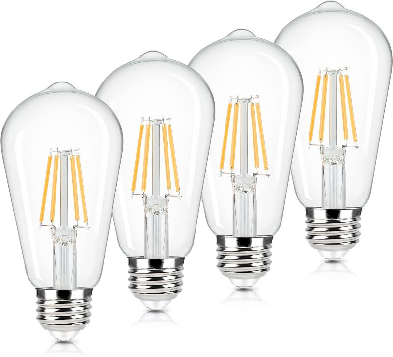 Photo 1 of Brightever 4-Pack Vintage LED Edison Bulbs 60W Equivalent, 6W ST58 2700K Warm White Antique LED Filament Bulbs, E26 Medium Base, Clear Glass Style for Home and Commercial, Non-dimmable