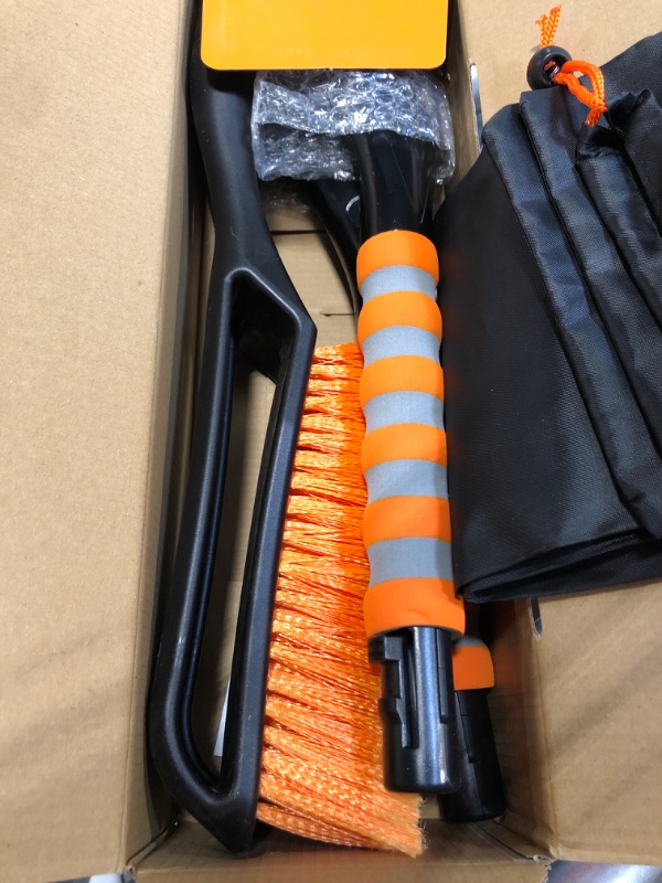 Photo 1 of AstroAI 2 Pack 27" Snow Brush and Detachable Deluxe Ice Scraper with Ergonomic Foam Grip for Cars (Heavy Duty ABS, PVC Brush) Orange