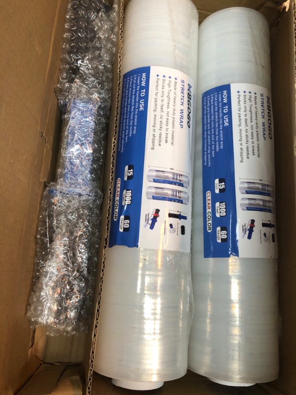 Photo 1 of MBGOGO Stretch Wrap Film with Handles, 15 Inch x 1000 Feet Plastic Wrap for Moving, Industrial Strength Shrink Wrap Roll for Pallet Wrap, Packing Supplies for Moving, 60 Gauge, 2 Pack, Clear