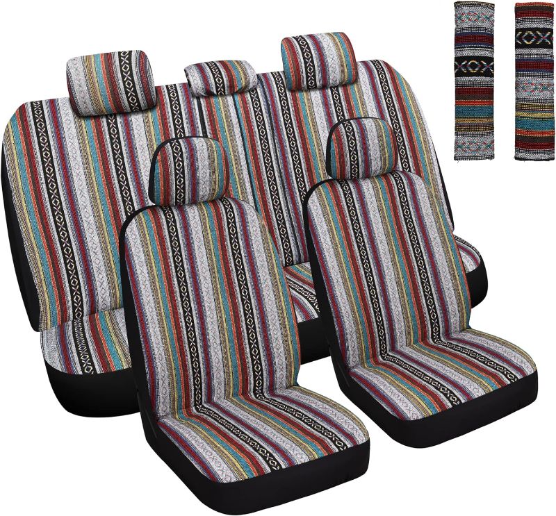Photo 1 of HAIYAOTIMES Baja Saddle Blanket Car Seat Covers Full Set with Seat Belt Pads, Washable Breathable Seat Covers for Cars, Universal Fit Interior Covers for Most Sedan Truck SUV, Airbag Compatible, Red Baja Inca FULL SET