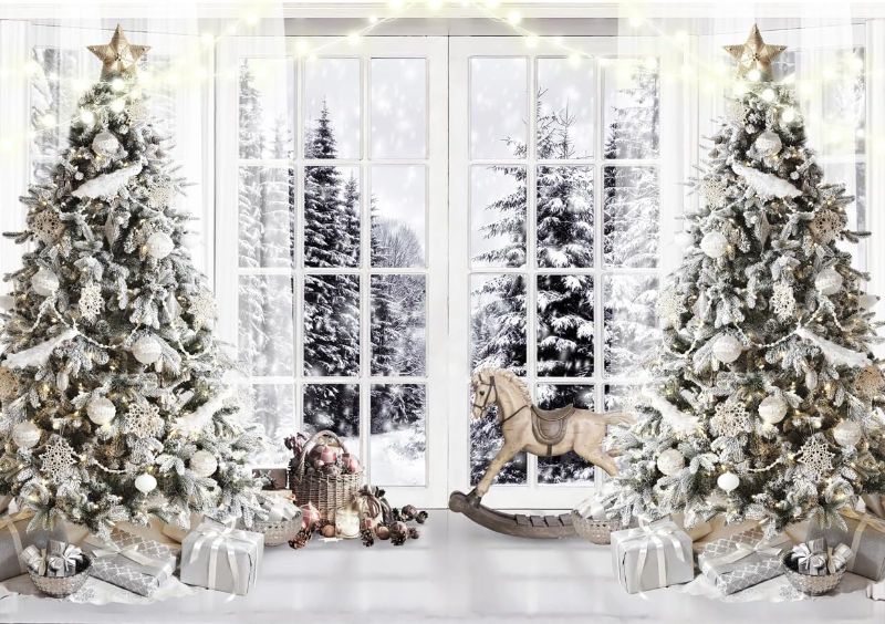 Photo 1 of Alltten 7X5FT Christmas Backdrop for Photography Xmas Photo Backdrop Christmas Window Wonderland Backdrop Santa Claus Christmas Tree Decoration Backdrop Snowy Winter Photo Background F85