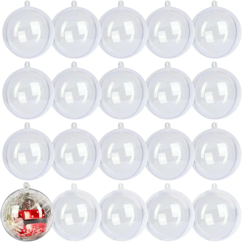 Photo 1 of 20 Pcs Christmas Clear Ornaments for Crafts Fillable DIY Clear Plastic Ornaments for Crafts Christmas, New Year, Holiday, Wedding and Home Decor (3.15''/80mm)