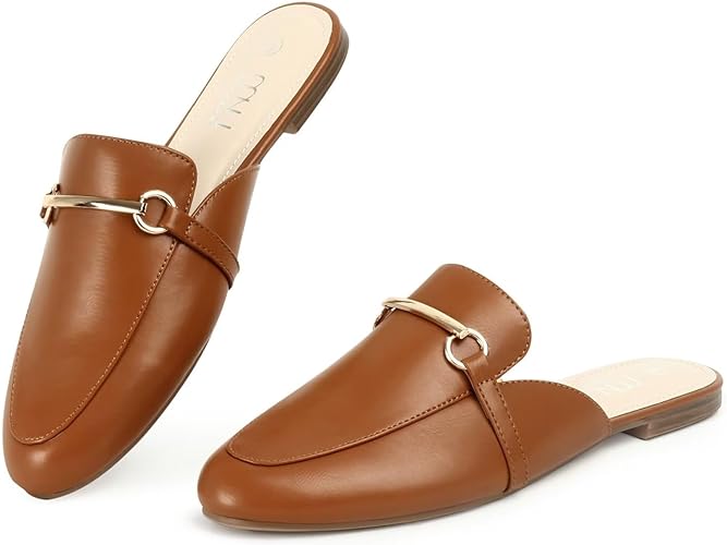 Photo 1 of MUSSHOE Mules for Woman Buckle Flats Comfortable Slip on Women Mules Flats Shoes Backless Loafers