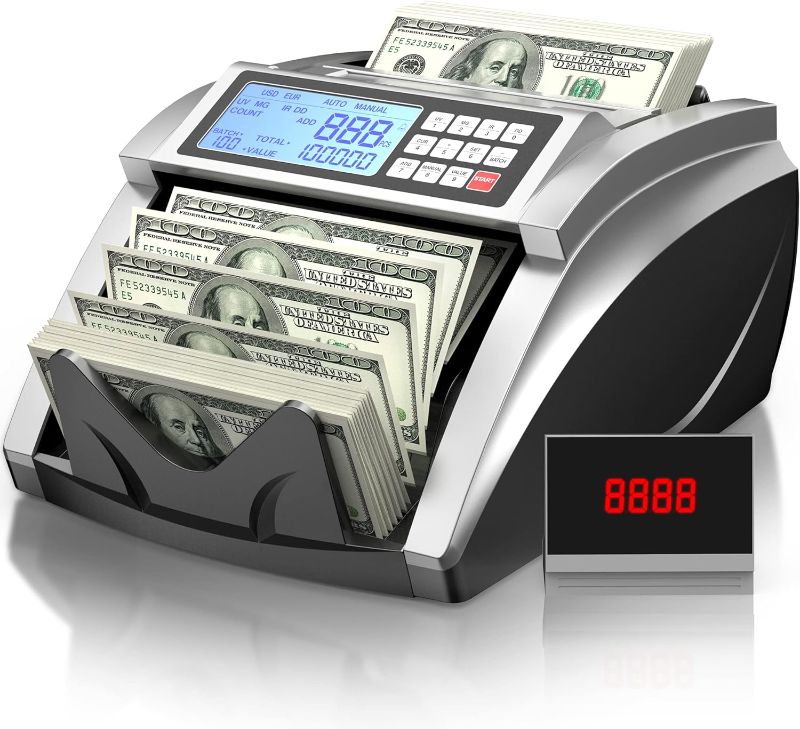 Photo 1 of Money Counter Machine PONNOR with Value Bill Count, Dollar, Euro with UV/MG/IR/DD/DBL/HLF/CHN Counterfeit Detection, Bill Cash Counting, Large LCD Display