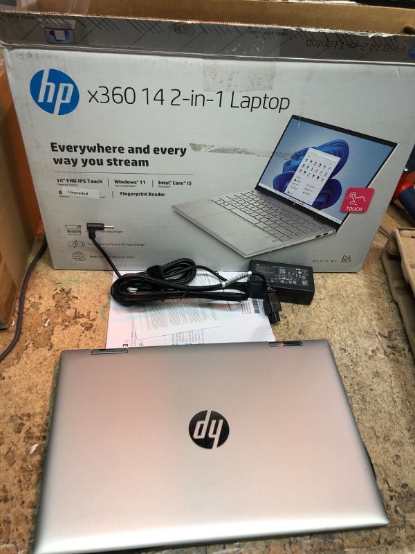 Photo 2 of HP Pavilion x360 14 2-in-1 Laptop, 14" FHD Touchscreen 60Hz, Intel Core i5-1235U, Intel Iris Xe Graphics, 8GB DDR4 RAM, 256GB PCIe M.2 SSD, Wi-Fi 6, Windows 11 Home, Silver