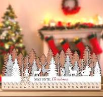 Photo 1 of GuassLee Christmas Advent Calendar Table Decoration - Wood Winter Christmas Table Centerpiece Calendar Countdown for Winter Wonderland Xmas Party Supplies Holiday Home Decor 1 Winter Christmas Advent Decor