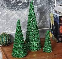 Photo 1 of 3 Pcs Valentine's Day Velvet Trees Set Christmas Tree Decorations Holiday Mantel Shelf Decor for Farmhouse Dining Centerpiece(Green, Confetti)