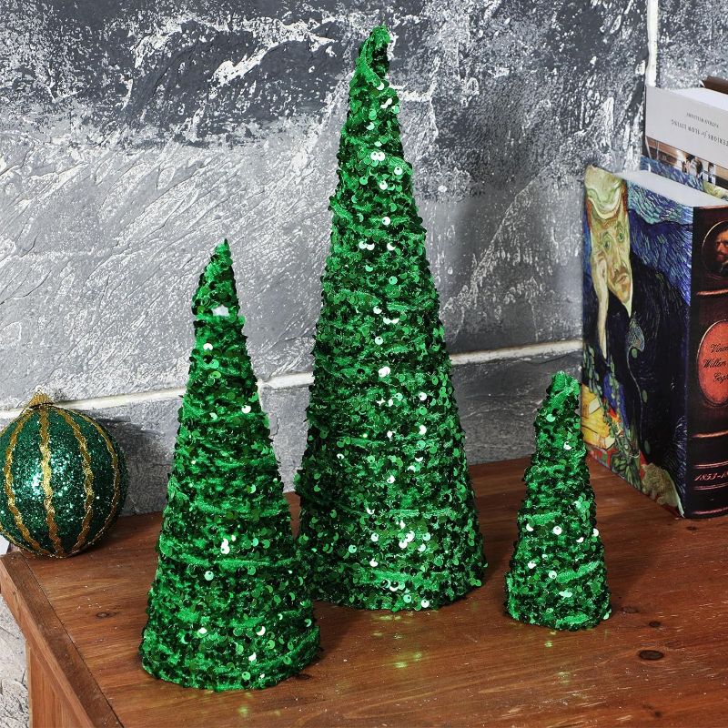 Photo 1 of 3 Pcs Valentine's Day Velvet Trees Set Christmas Tree Decorations Holiday Mantel Shelf Decor for Farmhouse Dining Centerpiece(Green, Confetti)
