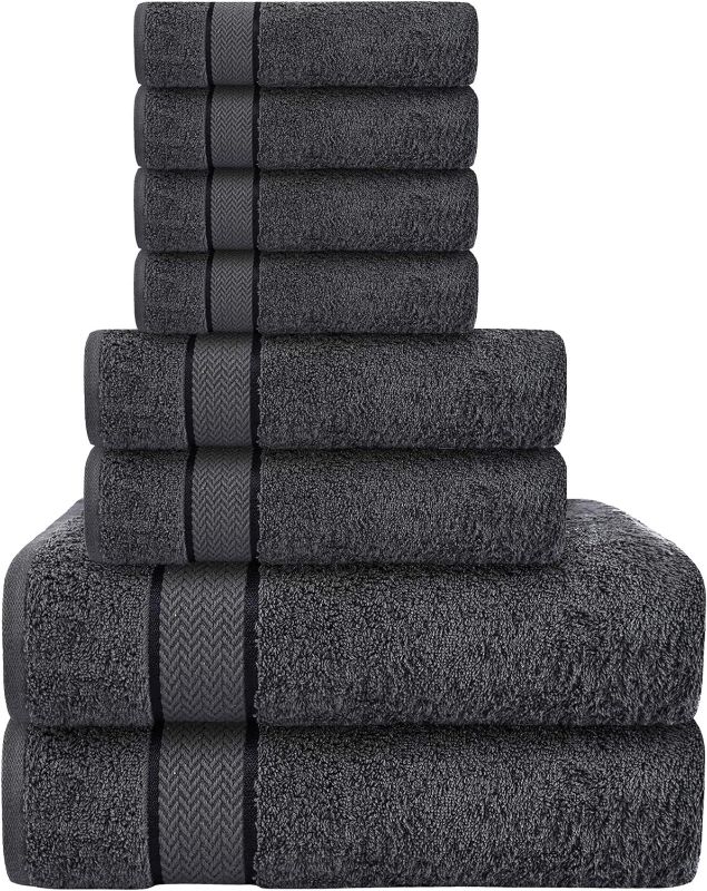 Photo 1 of -Bath Towels Set-100% Cotton- 2 Bath Towels, 2 Hand Towels & 4 Washcloths- Large, Quick Dry, Absorbent, Plush, Soft- Home, Shower Towels - 8 Piece Luxury Bathroom Towels -Dark Grey/Charcoal
