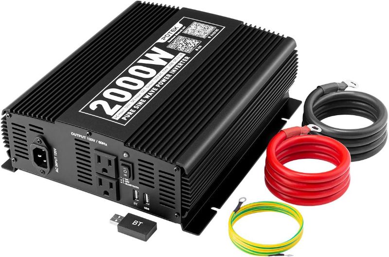 Photo 1 of 2000W Pure Sine Wave Inverter with Automatic Transfer Switch 12V DC to 120V AC and Bluetooth

