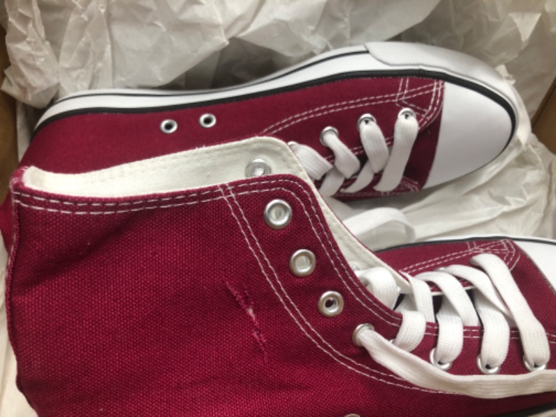 Photo 2 of **SMALL TEAR , SEE PHOTO**
ZGR Womens Canvas Sneakers High Top Lace ups Casual Walking Shoes(Wine red,US9)