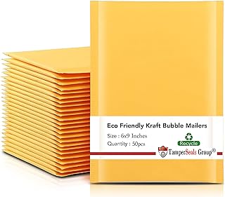 Photo 1 of TamperSeals Group - 50pcs 6”x9” Bubble Poly Mailer Bags, Padded Shipping Envelopes for Small Business, Packaging, Wrapping, & Mailing (Self-Sealing, Waterproof, Bright Yellow)